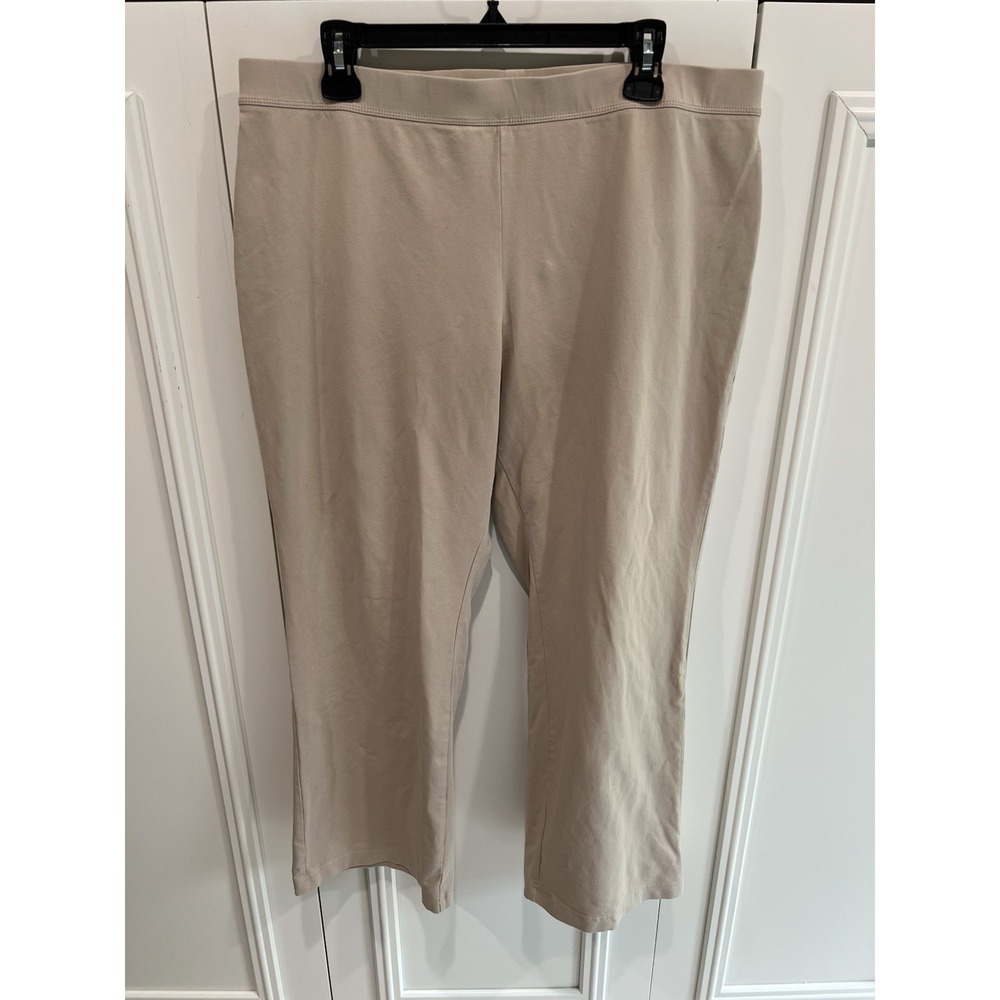 LL Bean Womens XL Petite Beige Cotton Lycra Pull On Straight Leg Pants Neutral
